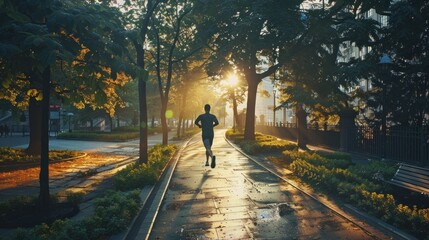 Hustle: Morning Runner in Sunlit City Park