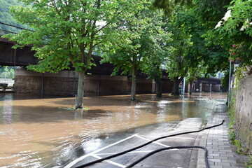 flooded village shore in Winningen during the May flood 2024