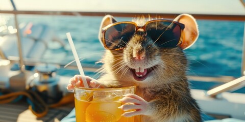 Vocation: Happy Rat with Sunglasses and Juice on Boat
