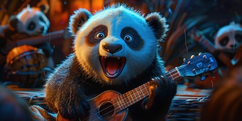 Panda Playing Ukulele in a Joyful Forest Setting