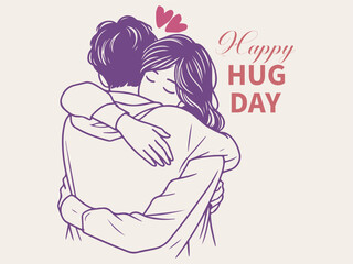 Happy hug day line art vector illustration