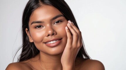 Woman Smiling with Hand on Face