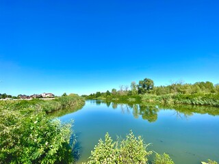 view of the river in sunny weather in summer
