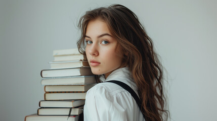 Teenager girl in school uniform with books