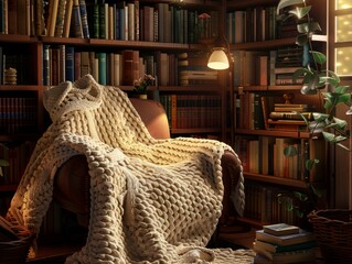 Obraz premium Comfy armchair in home library