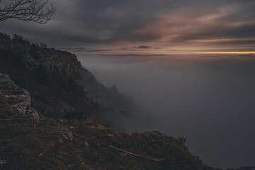 Over the Clouds at Hohe Wand in Austria, Scenic and Dramatic Sunset Landscape in Lower Austria