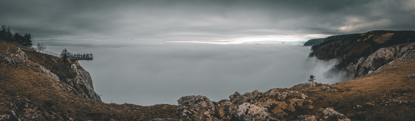 Over the Clouds at Hohe Wand in Austria, Scenic and Dramatic Sunset Landscape in Lower Austria