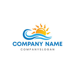 Sea sun logo design, vector logo design, illustration 