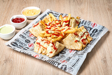 club sandwich and fries