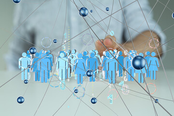 holding 3D rendering group of blue people