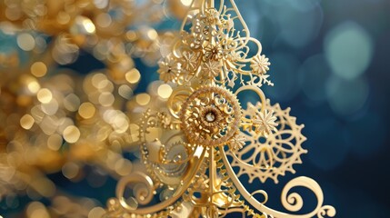 Ornate golden Christmas tree ornament with intricate figures