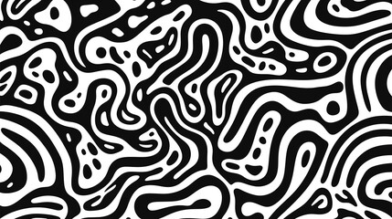 abstract pattern black and white, doodle art style, hand drawn, organic shapes