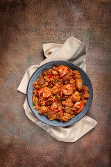 Jambalaya, Creole dish, American pilaf, rice with chicken and shrimp, vegetables, homemade, no people,