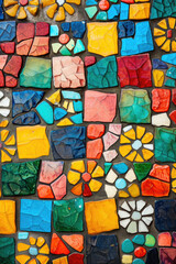 Seamless colorful glass mosaic tiles create a vibrant geometric pattern for walls, floors, or art