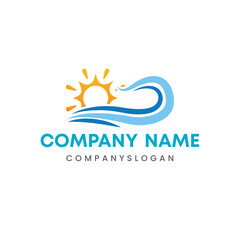 Sea sun logo design, vector logo design, illustration 