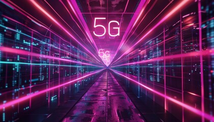 Capture the essence of 5G technology in a digital illustration Highlight its speed and connectivity in a futuristic, sleek design