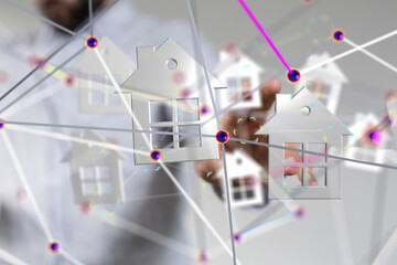 home data. Digital cyberspace with particles and Digital data network connections concept. - 3d