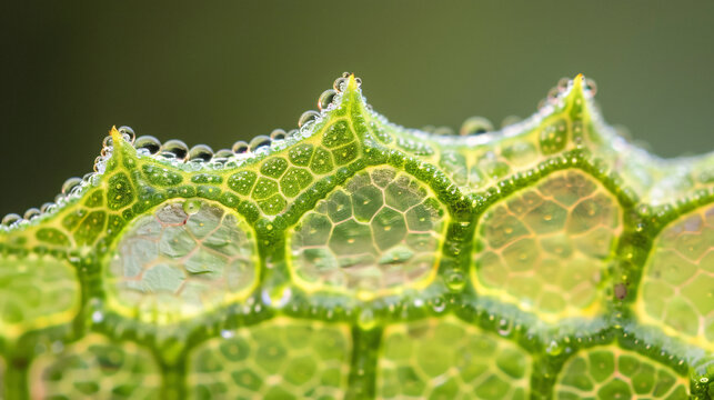 Macro view of stomata on a plant leaf, revealing the tiny openings responsible for gas exchange and transpiration