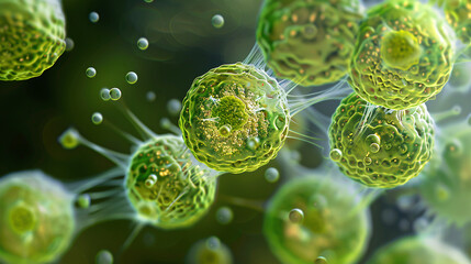 Close-up of plant cell division, capturing the mitotic phases and the formation of new cells for growth and repair
