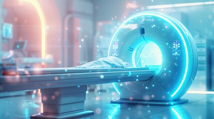 Advanced MRI machine in a high-tech medical facility showcasing futuristic diagnostic technology for accurate healthcare. Generative Ai.