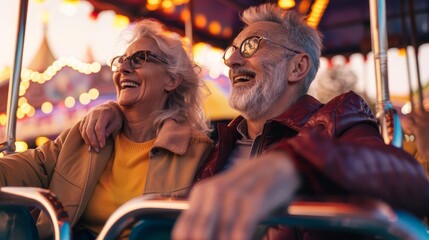 aigenerated image happy mature couple enjoying amusement park rides and attractions