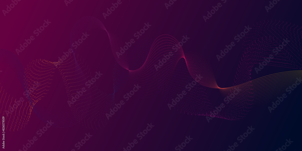 Aufkleber Abstract colorful particles wave line on blue, pink gradient background. Digital glowing futuristic technology concept abstract background. Dynamic waves use for business modern concept. vector. 