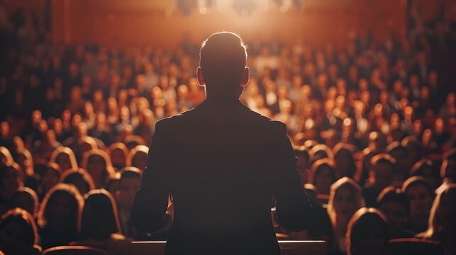 Leader Addressing Confident Audience at Large Event