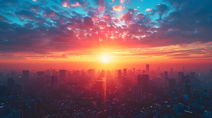 Vibrant Sunrise Over Captivating Cityscape Embracing the Energy of New Beginnings
