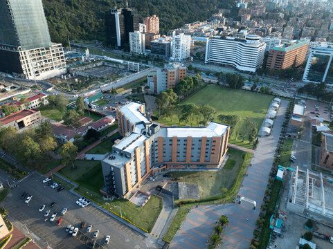 Aerial view of downtown residential area, Bogota, Colombia.