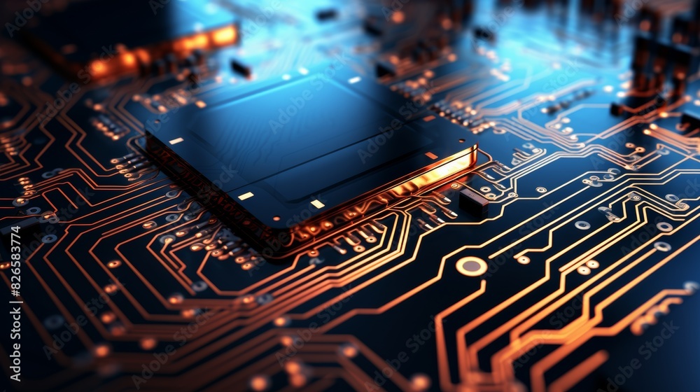 Aufkleber circuit board with intricate digital lines and components, showcasing the complexity of modern technology.