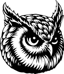 Obraz premium An owl bird face head mascot bird illustration in a vintage woodcut style
