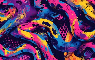 Obraz premium Dynamic, colorful abstract snake pattern with bold hues and energetic shapes in a graffiti style.