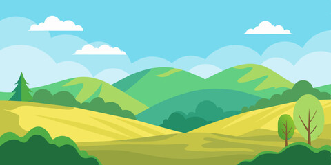 Obraz premium Vector illustration of a summer landscape with natural scene gradient hills, abstract background suitable for wallpaper, banner, and greeting card