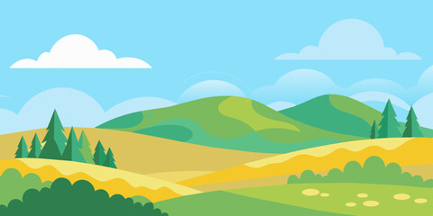 Obraz premium Vector illustration of a summer landscape with natural scene gradient hills, abstract background suitable for wallpaper, banner, and greeting card