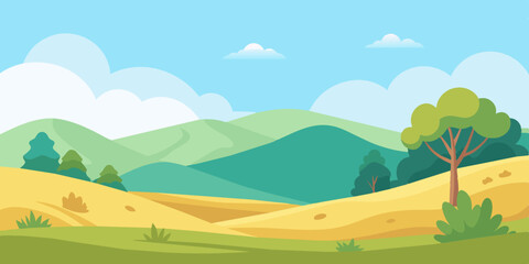 Vector illustration of a summer landscape with natural scene gradient hills, abstract background suitable for wallpaper, banner, and greeting card