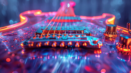 A guitar with a neon light on it