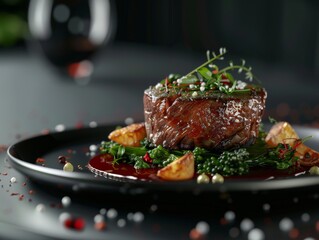 Visualize Savor the flavor by creating a CG 3D rendering of a delectable, perfectly plated dish with intricate details and appetizing presentation
