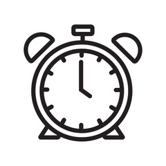 Black alarm clock icon, vector isolated on white background. Alarm clock line icon symbol template for graphic, web design, logo, app. Vector illustration.