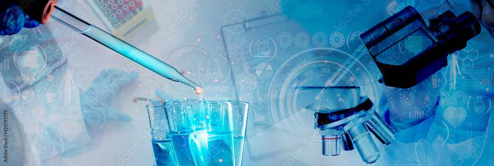 Wall mural scientist preparing a dna sample for testing. a researcher in a protective mask working in a laborat