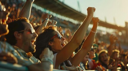 excited spectators cheering for favorite driver at racetrack grandstand digital photography