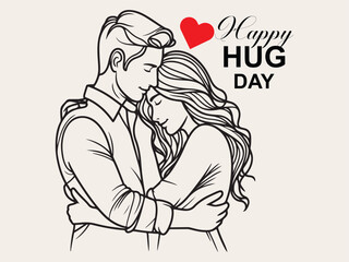 Happy hug day line art vector illustration