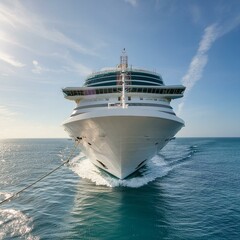 Naklejka premium A massive cruise ship cruising through the vast ocean under a clear sky