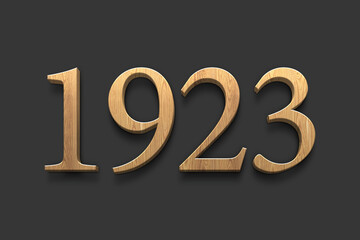 3D wooden logo of number 1923 on dark grey background.