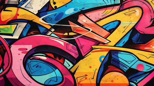 Funky chaotic graffiti bold and multi colored geometric shapes background
