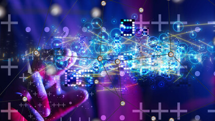 Fototapeta premium Neural network 3D illustration. Big data and cybersecurity