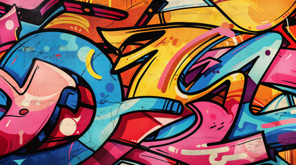 Funky chaotic graffiti bold and multi colored geometric shapes background
