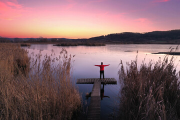 summer sunset on a wooden pier