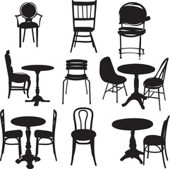 Black silhouette furniture set chair and Tables