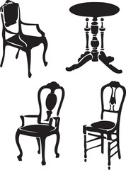 Black silhouette furniture set chair and Tables