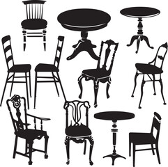 Black silhouette furniture set chair and Tables